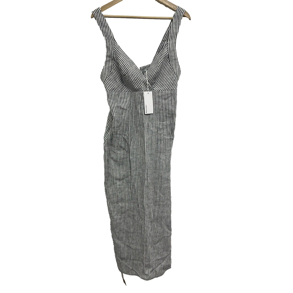 Reformation NEW Allira Linen Midi Dress Vineyard Striped Size 6 A000398